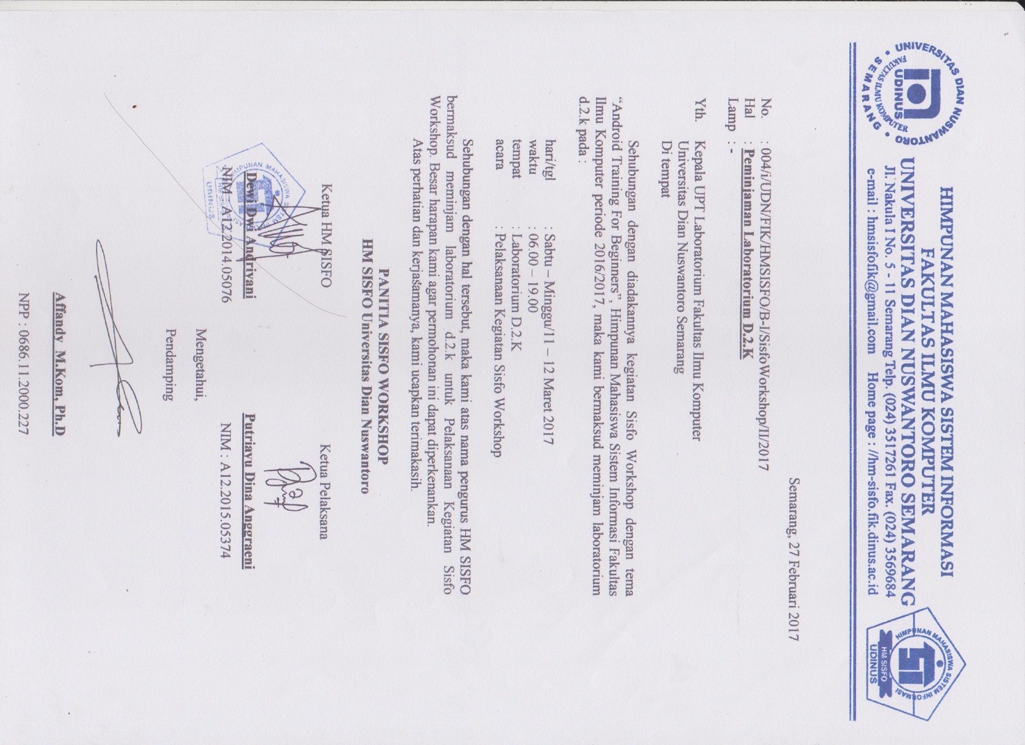 Surat peminjaman laboratorium D.2.K
